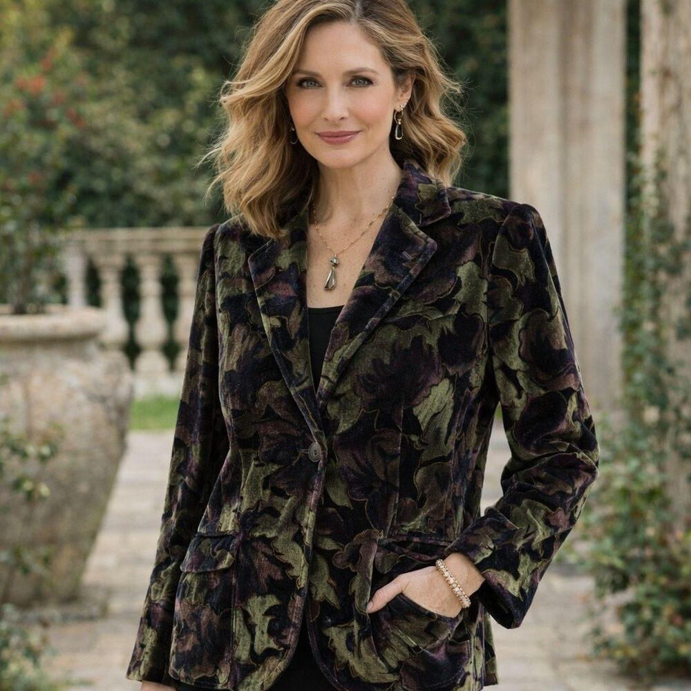 Kenar Studio Vintage Floral Silk Velvet Blazer Jacket